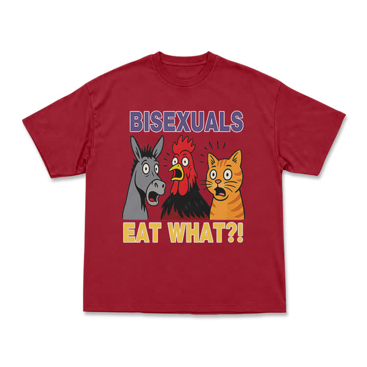 Bisexuals Eat What?! Cartoon Animal Graphic T-Shirt - Red - US16-18(2XL) - image 10