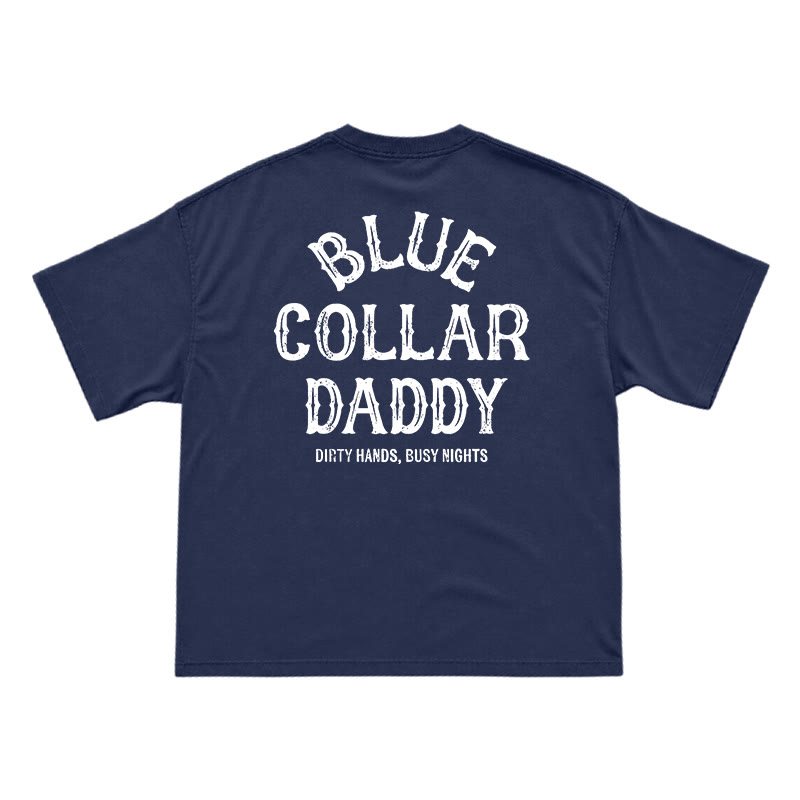Relaxed Fit Blue Collar Daddy Distressed Slogan T-Shirt - Navy Blue - US16-18(2XL) - image 14
