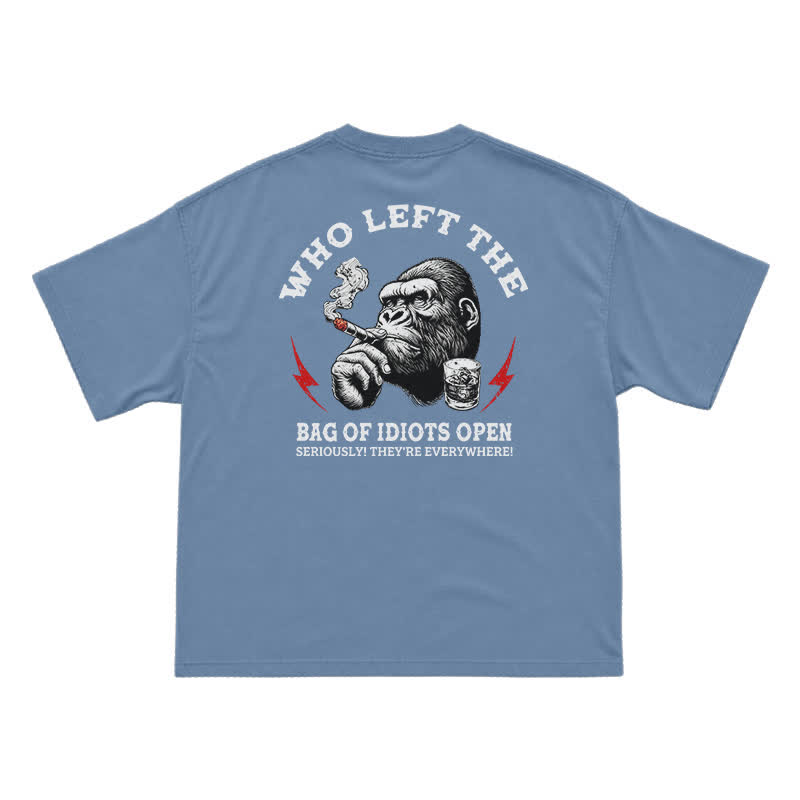 Who Left The Idiots Open Funny Gorilla Graphic T-Shirt for Men | Dark Humor Sarcastic Tee - Dusty Blue - US16-18(2XL) - image 12