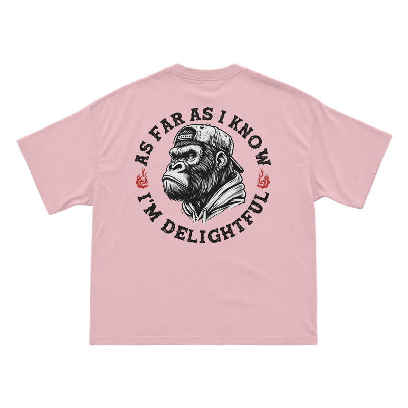 "As Far As I Know I'm Delightful" Gorilla Graphic Tee - Vintage Streetwear Black T-Shirt - Pink - US16-18(2XL) - image 11