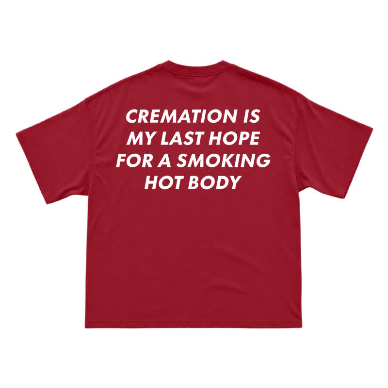 Edgy Cremation Back Graphic Loose Drop Shoulder Short Sleeve T-Shirt - Red - US16-18(2XL) - image 13