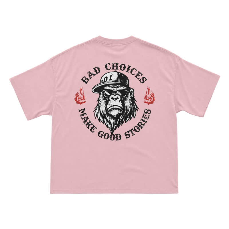 "Bad Choices Make Good Stories" Gorilla Sunglasses Tee - Cool Streetwear Black T-Shirt - Pink - US16-18(2XL) - image 5