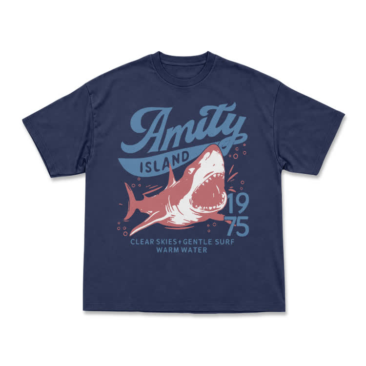 Vintage Amity Island 1975 Shark Graphic T-Shirt - Navy Blue - US16-18(2XL) - image 11