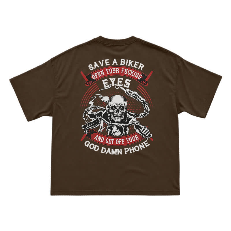 Rebel Skull Rider Back Graphic Oversized Streetwear T-Shirt - Coffee - US16-18(2XL) - image 11