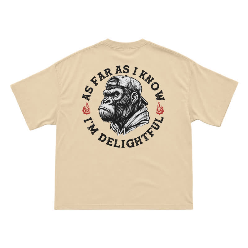 "As Far As I Know I'm Delightful" Gorilla Graphic Tee - Vintage Streetwear Black T-Shirt - Apricot - US16-18(2XL) - image 4