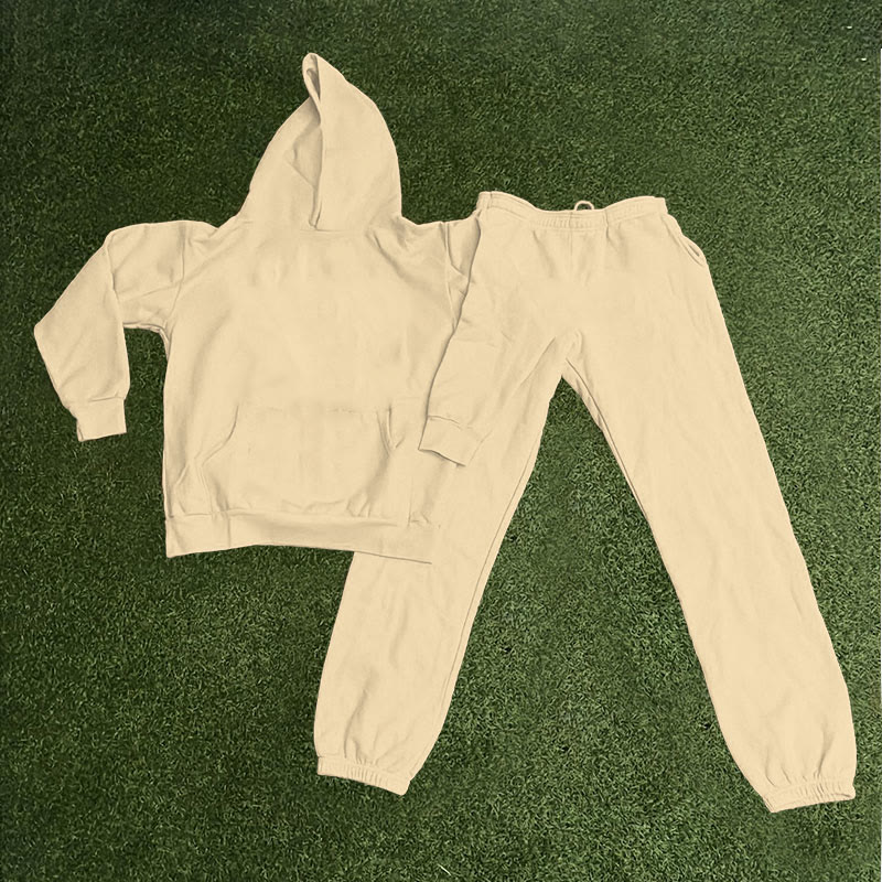 100% Cotton Solid Color Casual Hoodie And Sweatpants Two-piece Set - Apricot - 2XL - image 5