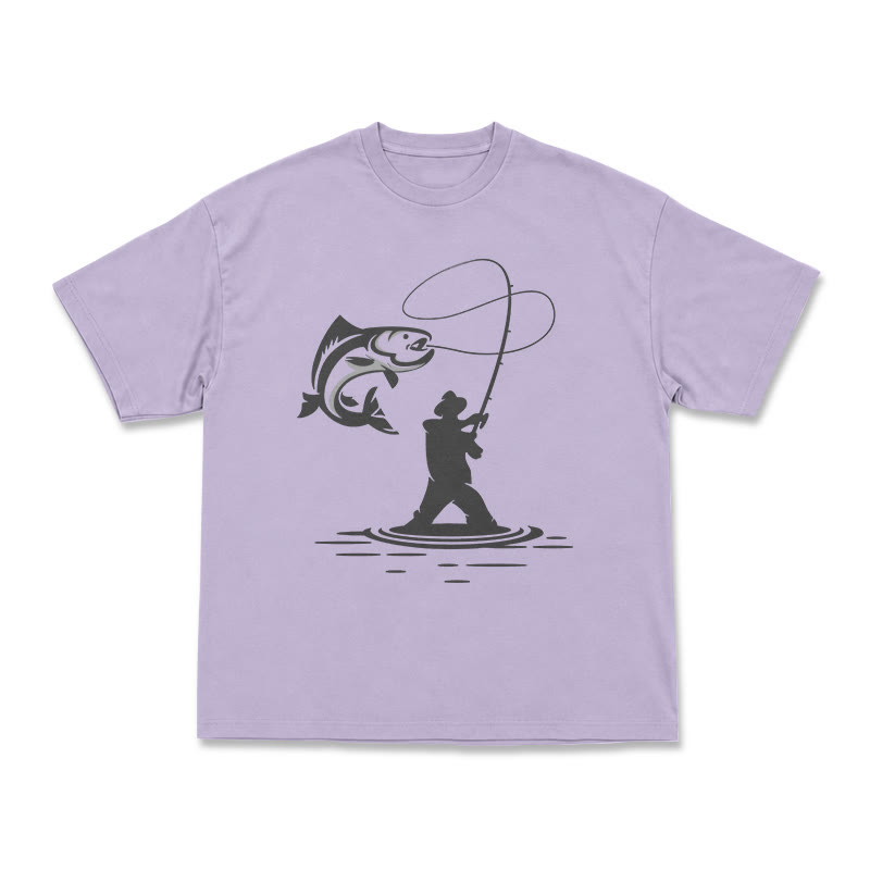 Minimal Fisherman Cast Graphic Oversized Short Sleeve T-Shirt - Purple - US16-18(2XL) - image 5