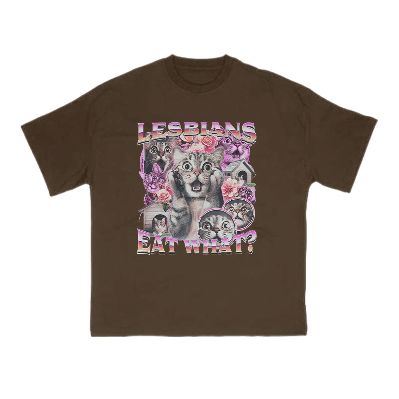 Terrified Cats Lesbians Eat What Print T-shirt - Coffee - US16-18(2XL) - image 7