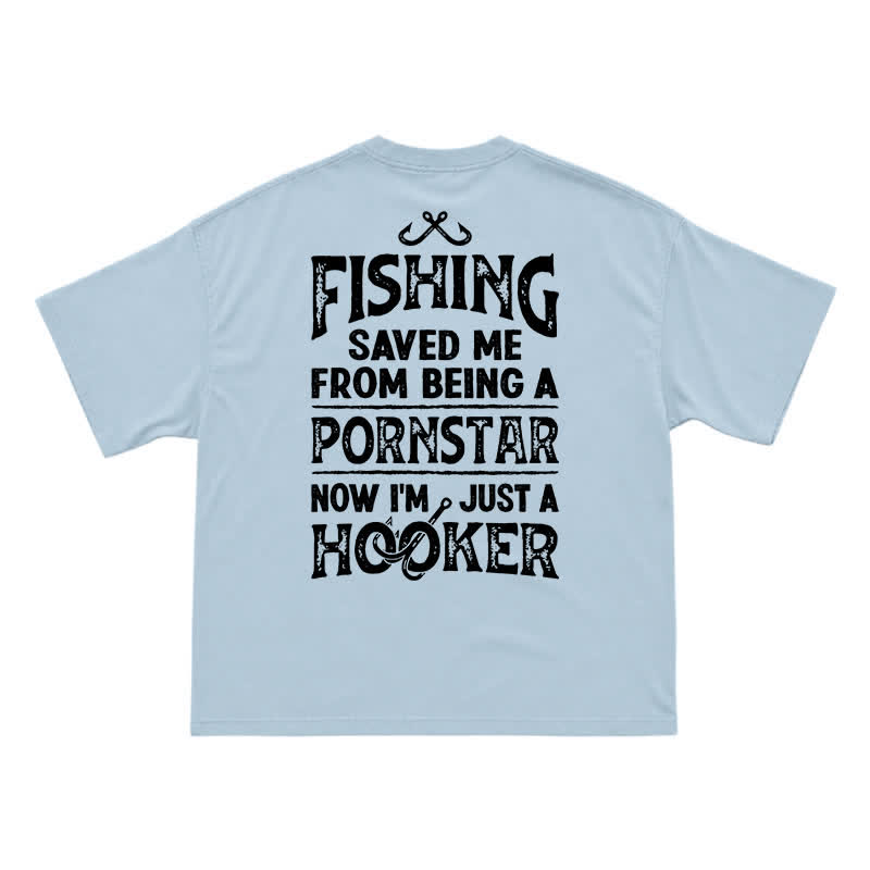 Vintage Fishing Saved Me Back Graphic Casual T-Shirt - Light Blue - US16-18(2XL) - image 11