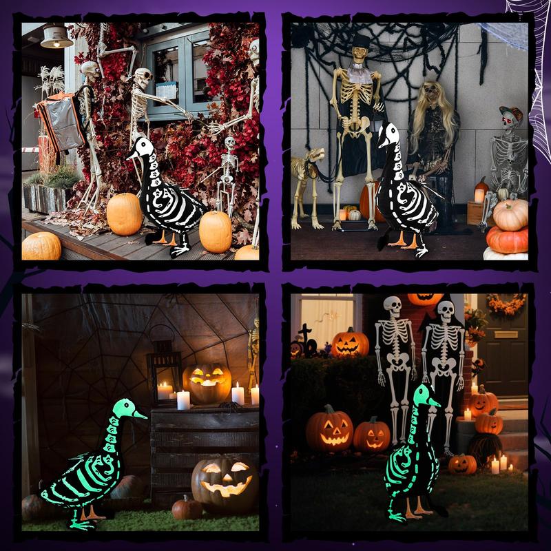 Halloween Porch Goose Outfits Glow In The Dark Skeleton Pumpkin Costume Clothes Accessories For 23'' Plastic/ Cement Goose Statue, Halloween Outdoor Patio Yard Lawn Decoration