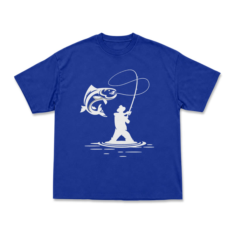 Minimal Fisherman Cast Graphic Oversized Short Sleeve T-Shirt - Blue - US16-18(2XL) - image 15