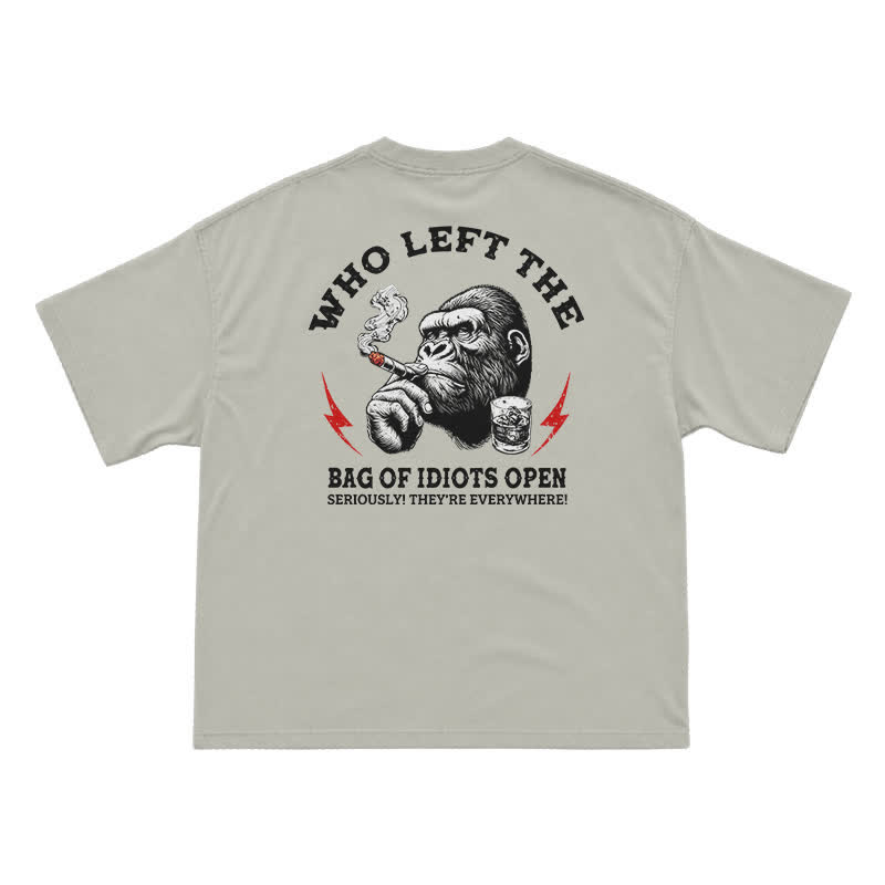 Who Left The Idiots Open Funny Gorilla Graphic T-Shirt for Men | Dark Humor Sarcastic Tee - Warm Grey - US16-18(2XL) - image 4