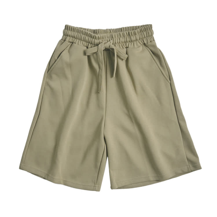 Cotton Solid Color Drawstring Pocket Shorts - Khaki - 3XL - image 11
