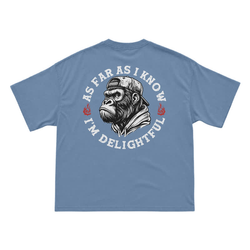 "As Far As I Know I'm Delightful" Gorilla Graphic Tee - Vintage Streetwear Black T-Shirt - Dusty Blue - US16-18(2XL) - image 9