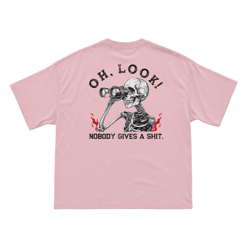 Nobody Gives A Shit Funny Skull Graphic T-Shirt for Men | Sarcastic Dark Humor Tee - Pink - US16-18(2XL) - image 3