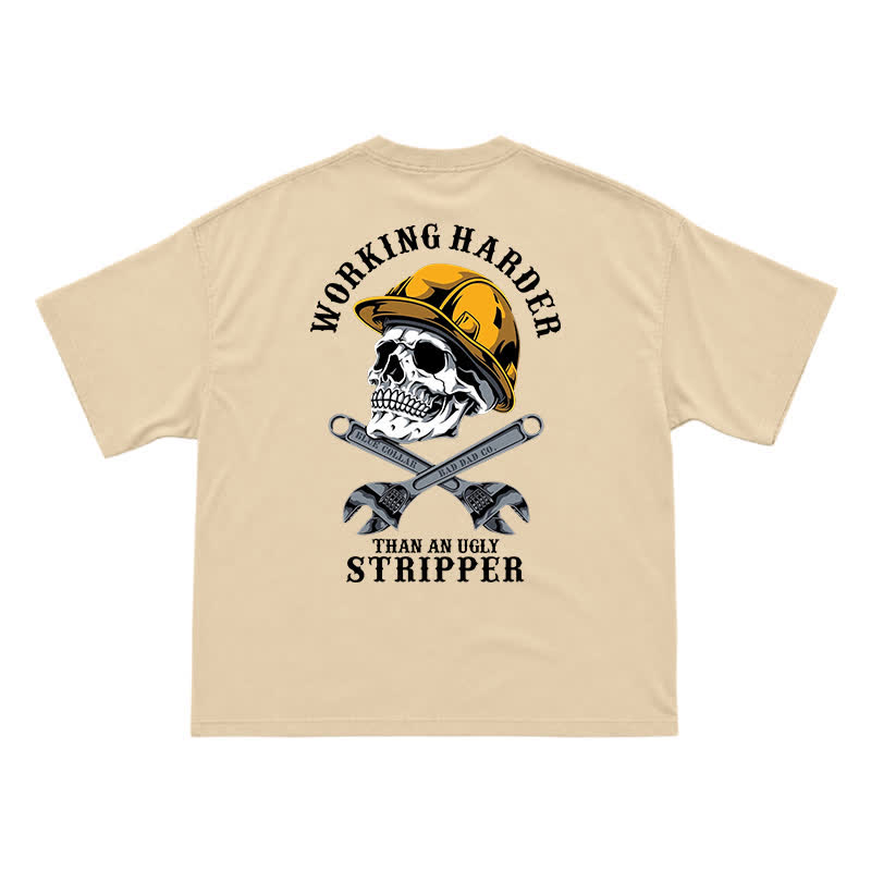 Blue Collar Skull and Wrench Oversized Back Graphic T-Shirt - Apricot - US16-18(2XL) - image 4