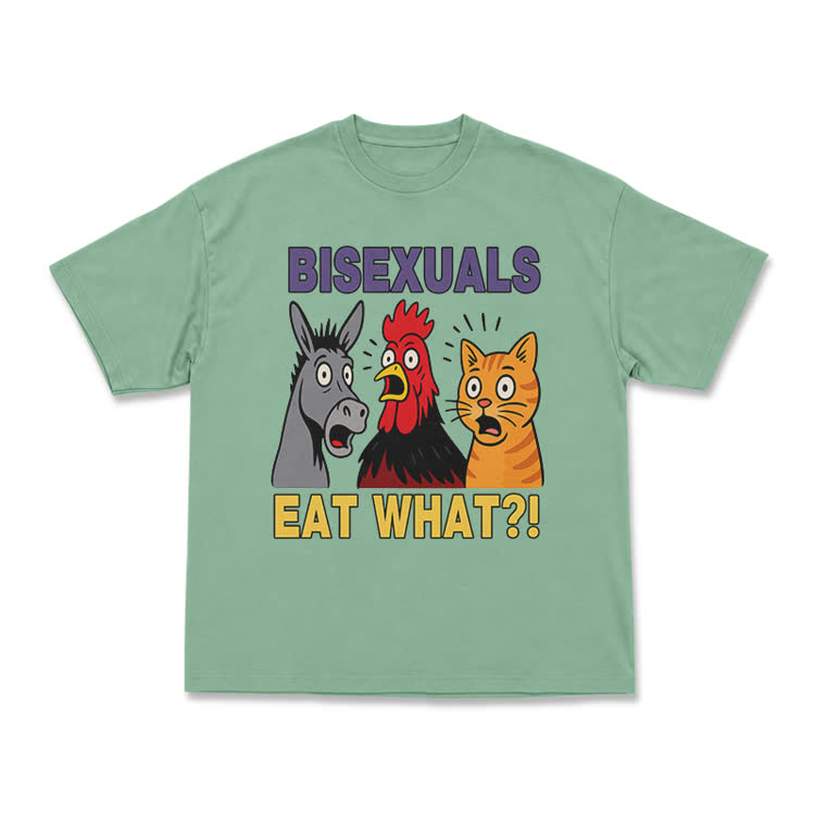 Bisexuals Eat What?! Cartoon Animal Graphic T-Shirt - Light Green - US16-18(2XL) - image 14
