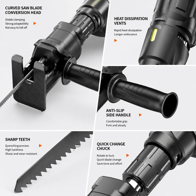 Reciprocating Saw Attachment Cordless Drill Attachment Kit for Wood and Metal and Meat Cutting Scratch Hand