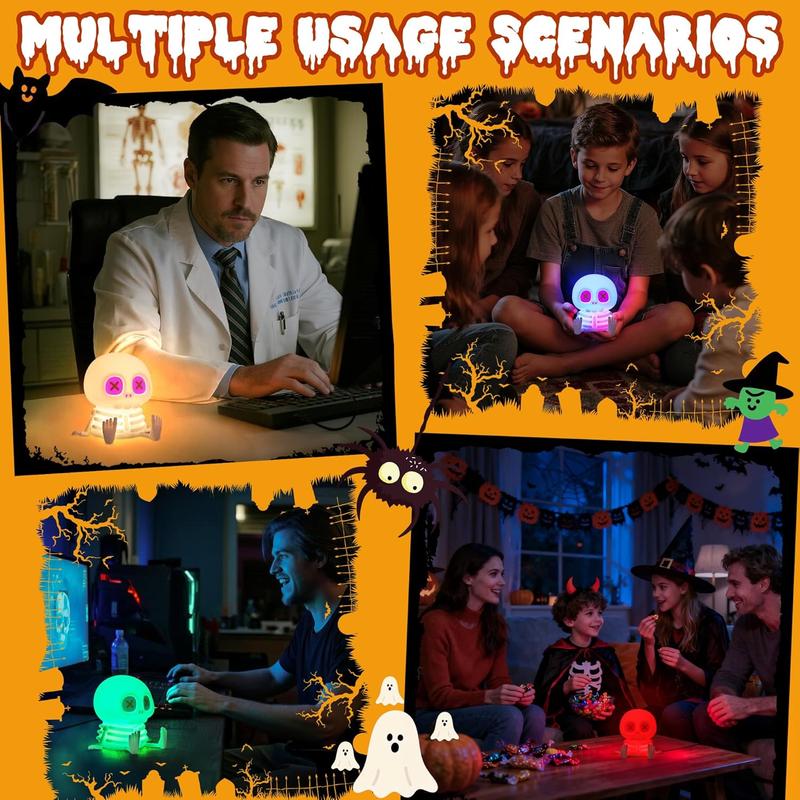 Halloween Skull Night Light, Silicone Skeleton Lamp with & Adjustable Warm Light, Touch Control LED Bedside Lamp, Halloween Room Decor, Summerween Party Decoration, Birthday & Christmas Gift