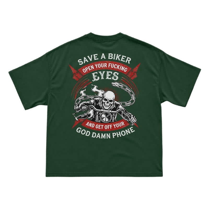 Street Moto Skull Rider Oversized Back Graphic T-Shirt - Green - US16-18(2XL) - image 3