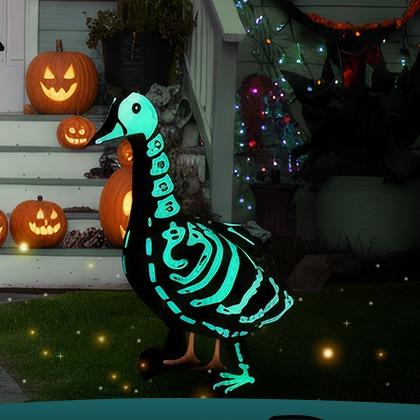 Halloween Porch Goose Outfits Glow In The Dark Skeleton Pumpkin Costume Clothes Accessories For 23'' Plastic/ Cement Goose Statue, Halloween Outdoor Patio Yard Lawn Decoration