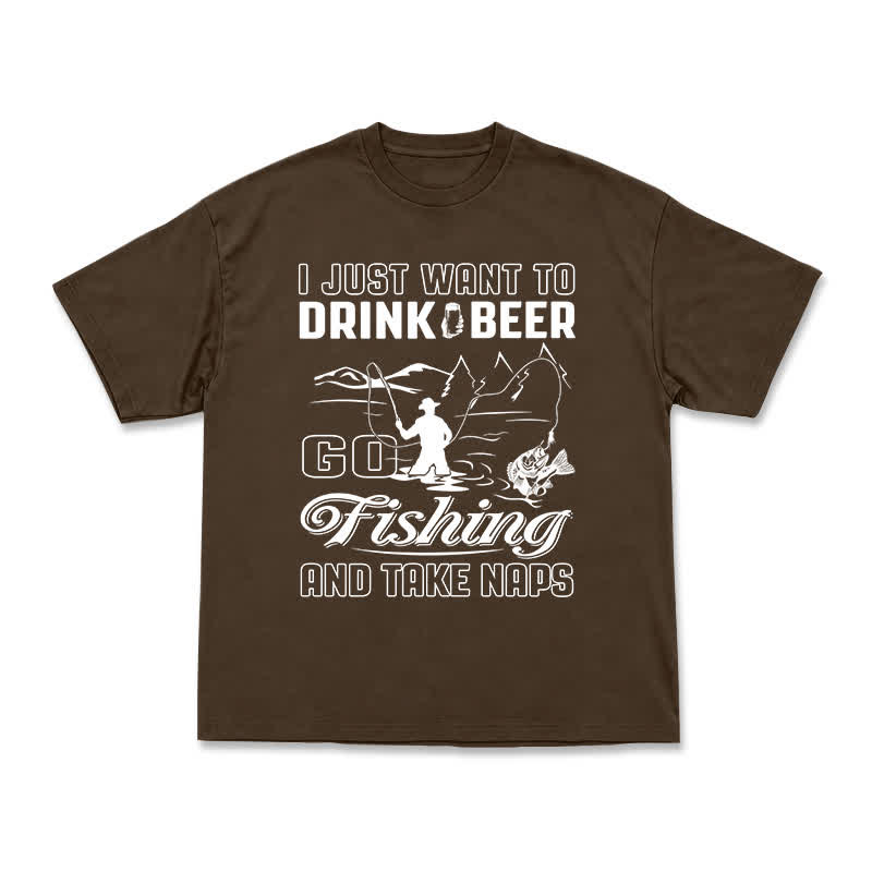 Casual Fishing Graphic T-Shirt with Beer and Naps Slogan - Coffee - US16-18(2XL) - image 13