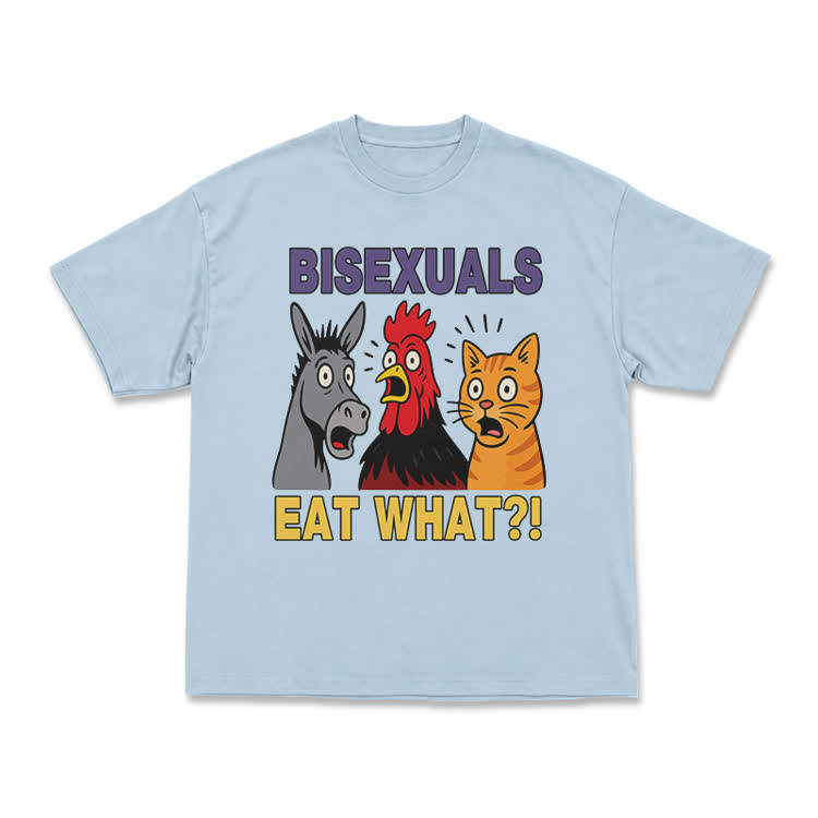 Bisexuals Eat What?! Cartoon Animal Graphic T-Shirt - Light Blue - US16-18(2XL) - image 8