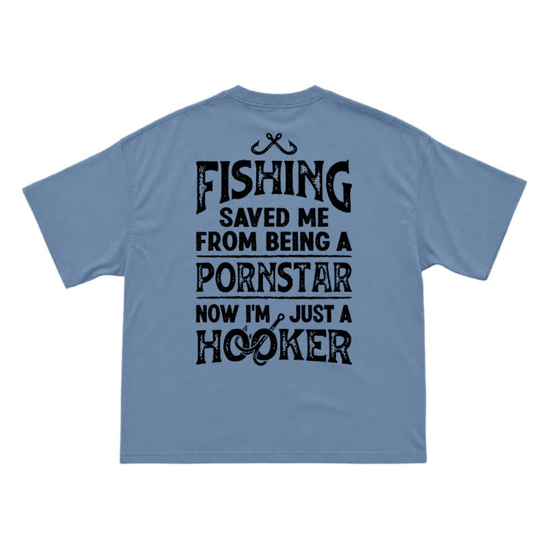 Vintage Fishing Saved Me Back Graphic Casual T-Shirt - Dusty Blue - US16-18(2XL) - image 10