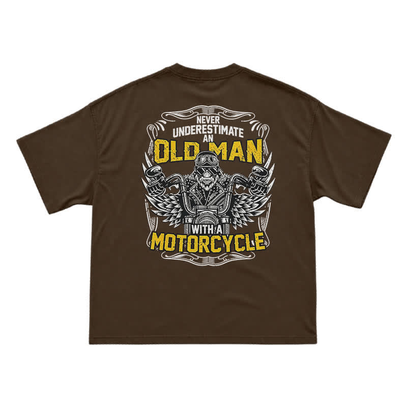 Never Underestimate an Old Man Motorcycle Graphic Cotton T-Shirt - Coffee - US16-18(2XL) - image 10