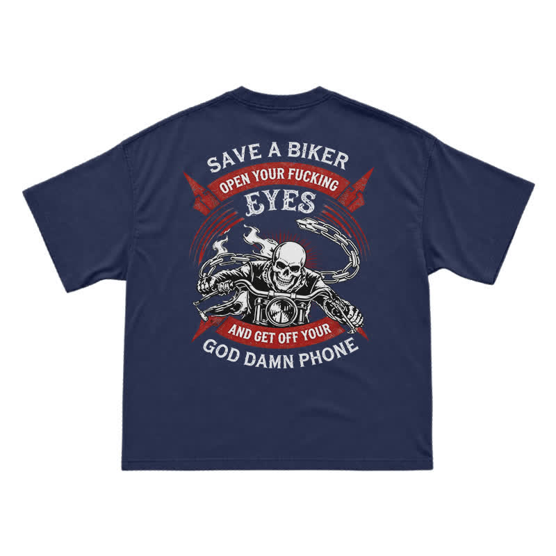 Street Moto Skull Rider Oversized Back Graphic T-Shirt - Navy Blue - US16-18(2XL) - image 7