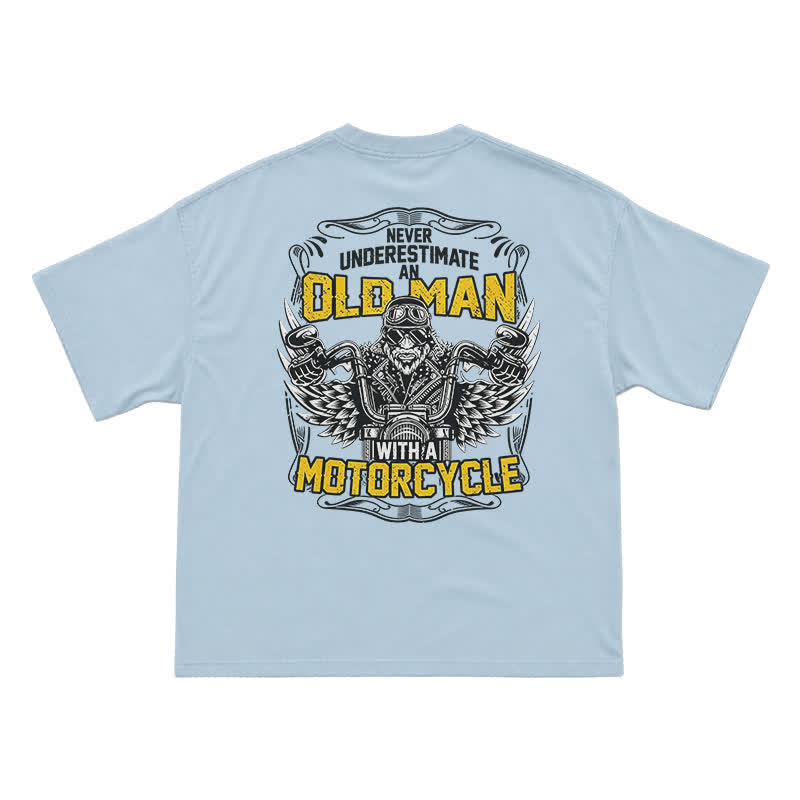 Never Underestimate an Old Man Motorcycle Graphic Cotton T-Shirt - Light Blue - US16-18(2XL) - image 6