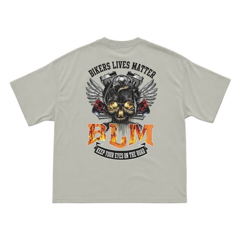 BLM Flame Engine Skull Oversized Motorcycle Streetwear T-Shirt - Warm Grey - US16-18(2XL) - image 8