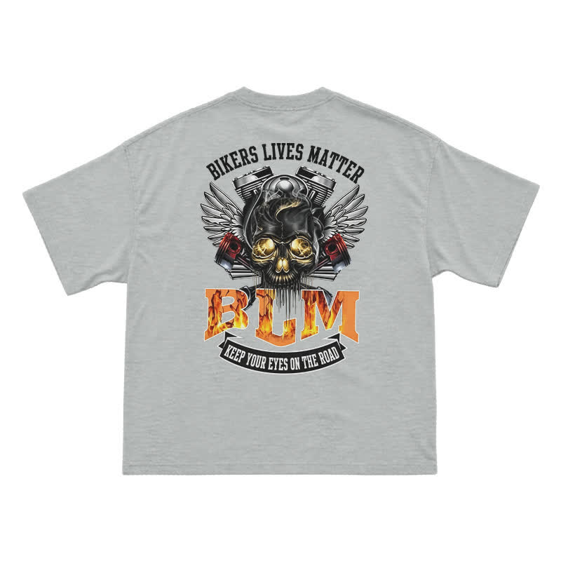 BLM Flame Engine Skull Oversized Motorcycle Streetwear T-Shirt - Grey - US16-18(2XL) - image 15