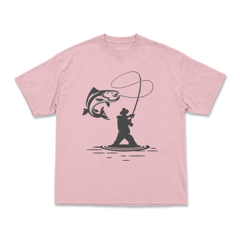 Minimal Fisherman Cast Graphic Oversized Short Sleeve T-Shirt - Pink - US16-18(2XL) - image 11