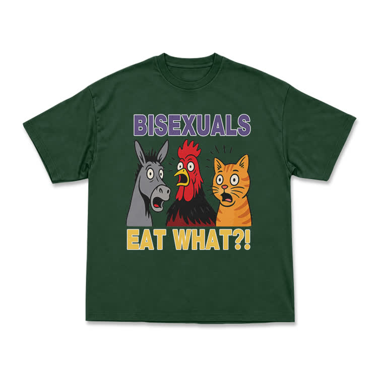 Bisexuals Eat What?! Cartoon Animal Graphic T-Shirt - Green - US16-18(2XL) - image 13