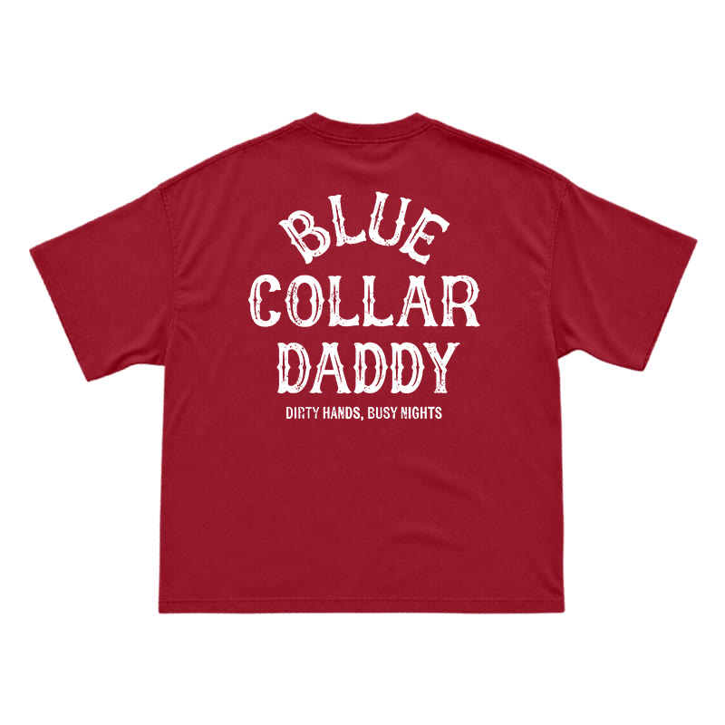 Relaxed Fit Blue Collar Daddy Distressed Slogan T-Shirt - Red - US16-18(2XL) - image 13