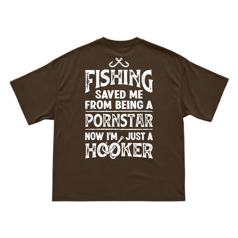 Vintage Fishing Saved Me Back Graphic Casual T-Shirt - Coffee - US16-18(2XL) - image 8