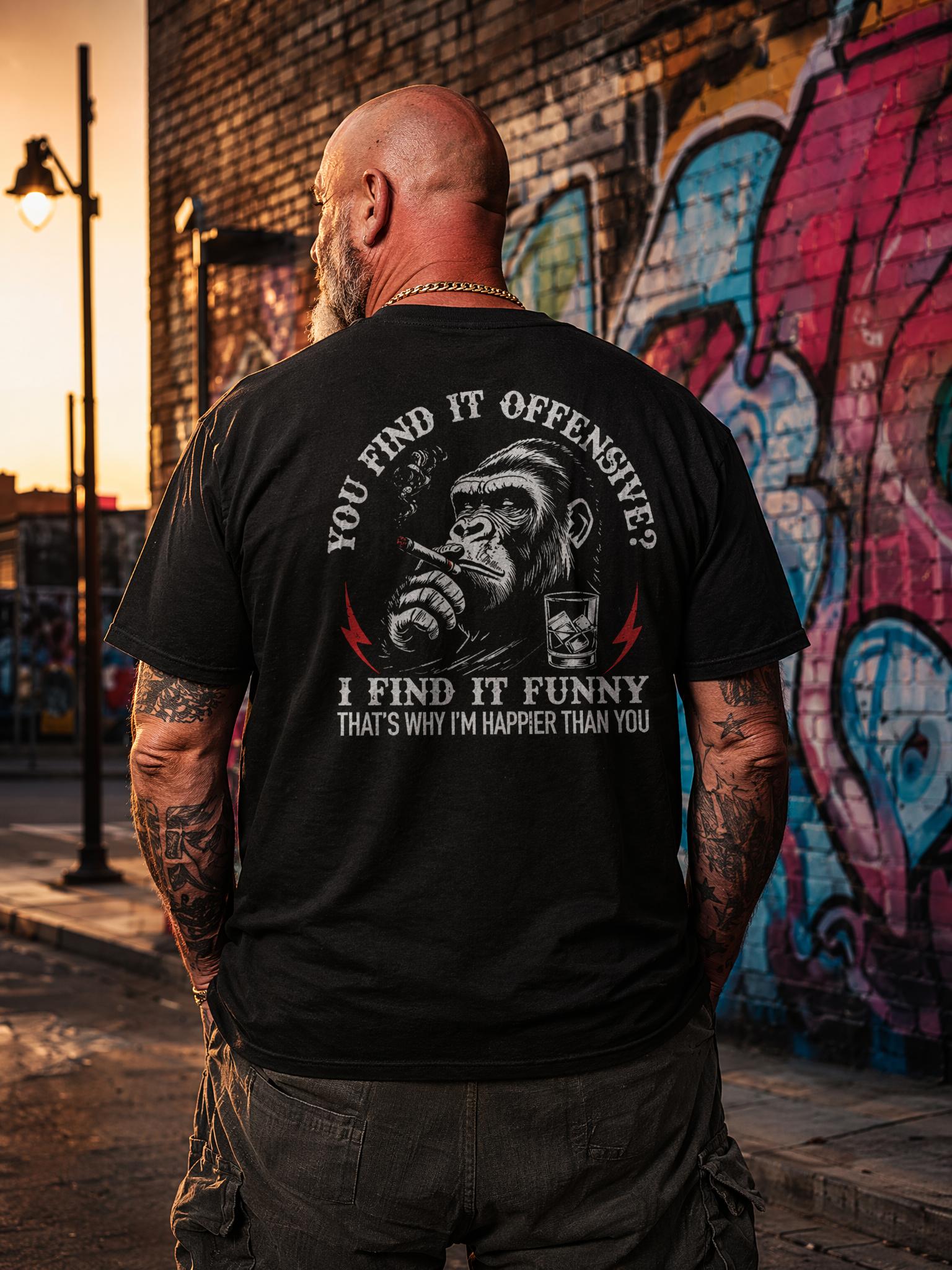 You Find It Offensive? I Find It Funny – Funny Gorilla Cigar T-Shirt for Men, Sarcastic Humor Graphic Tee