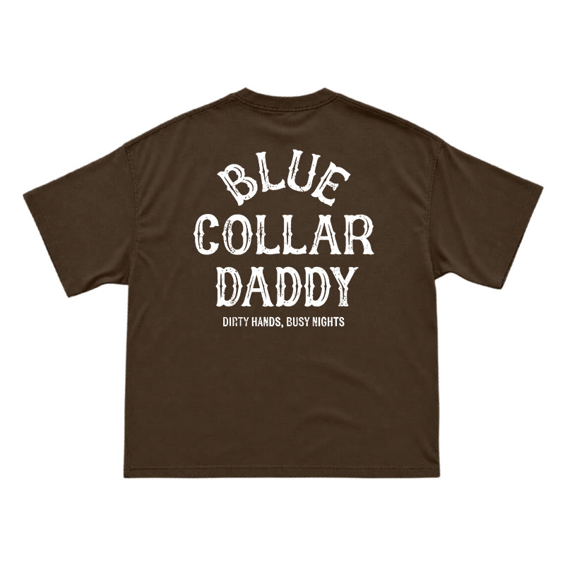 Relaxed Fit Blue Collar Daddy Distressed Slogan T-Shirt - Coffee - US16-18(2XL) - image 12