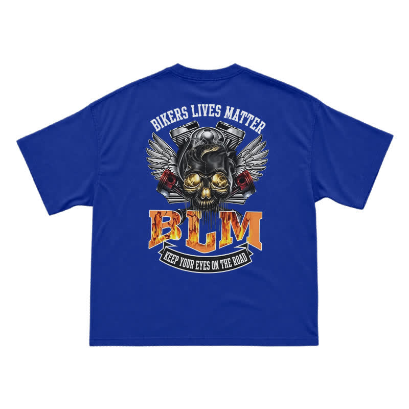 BLM Flame Engine Skull Oversized Motorcycle Streetwear T-Shirt - Blue - US16-18(2XL) - image 14