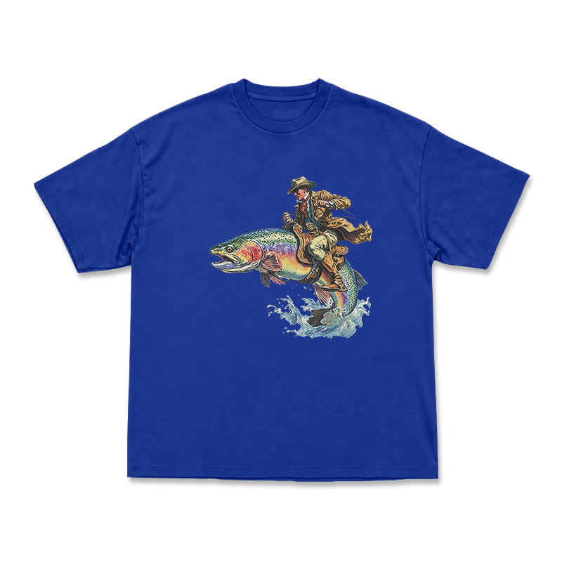 Western Fish Rider Statement Print T-Shirt - Blue - US16-18(2XL) - image 12