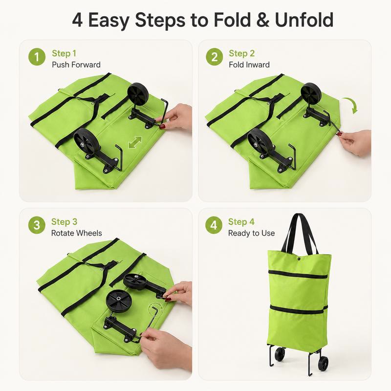 Foldable Shopping Trolley Bag with Wheels, Portable Reusable Grocery Tote - image 7