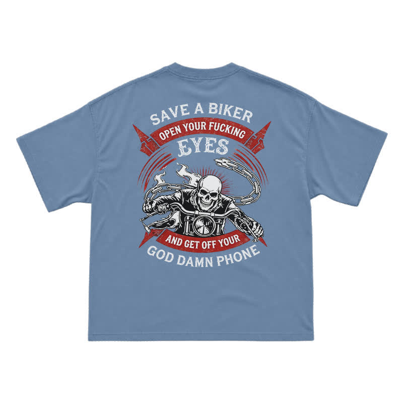 Street Moto Skull Rider Oversized Back Graphic T-Shirt - Dusty Blue - US16-18(2XL) - image 14