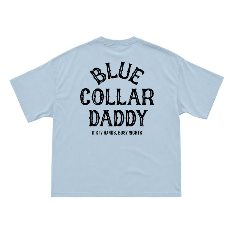 Relaxed Fit Blue Collar Daddy Distressed Slogan T-Shirt - Light Blue - US16-18(2XL) - image 9