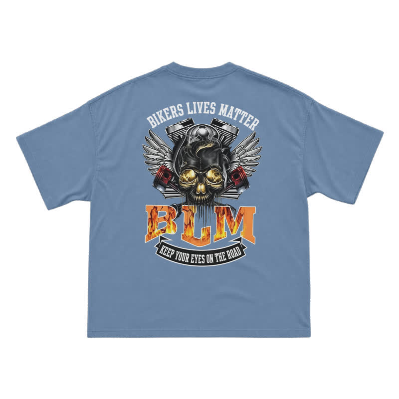 BLM Flame Engine Skull Oversized Motorcycle Streetwear T-Shirt - Dusty Blue - US16-18(2XL) - image 6