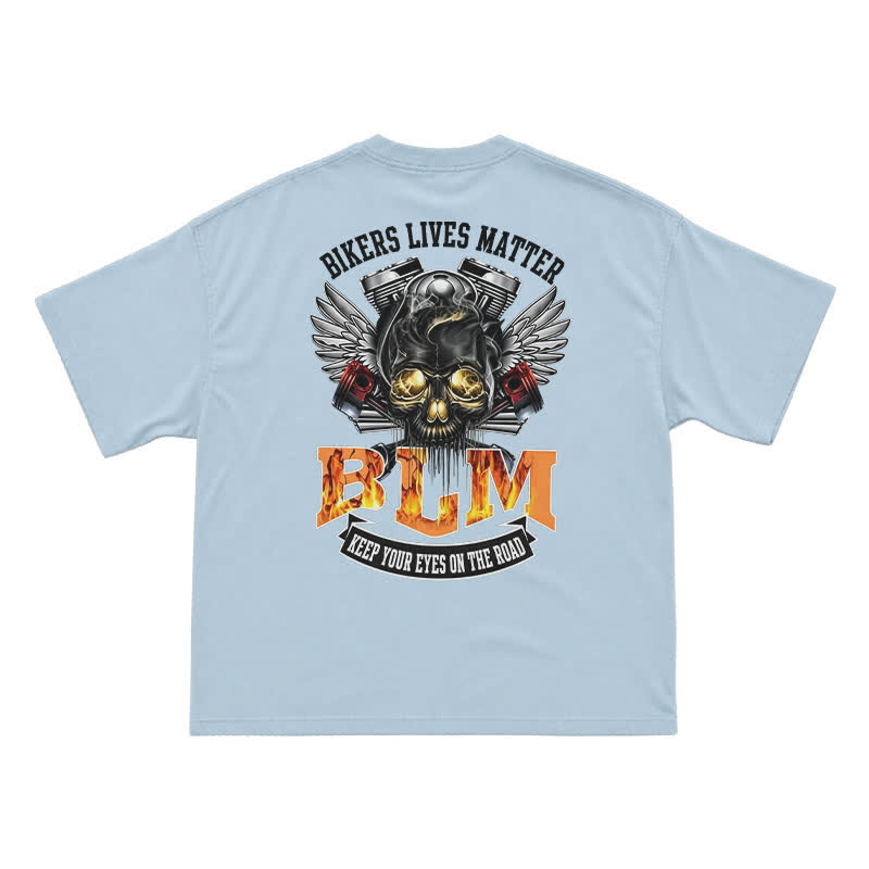 BLM Flame Engine Skull Oversized Motorcycle Streetwear T-Shirt - Light Blue - US16-18(2XL) - image 13