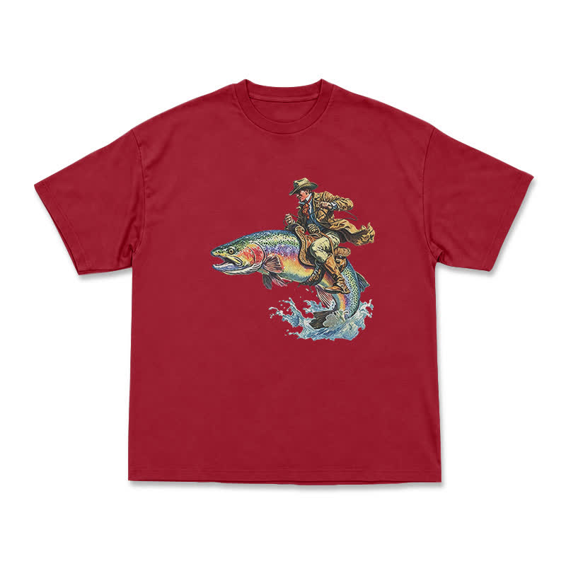 Western Fish Rider Statement Print T-Shirt - Red - US16-18(2XL) - image 11