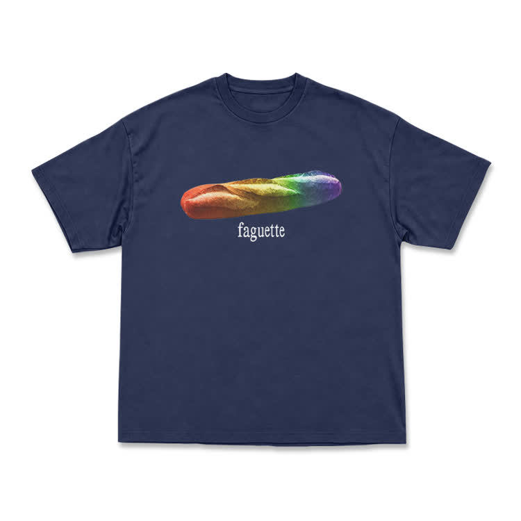 Playful Rainbow Baguette Graphic T-Shirt - Navy Blue - US16-18(2XL) - image 11