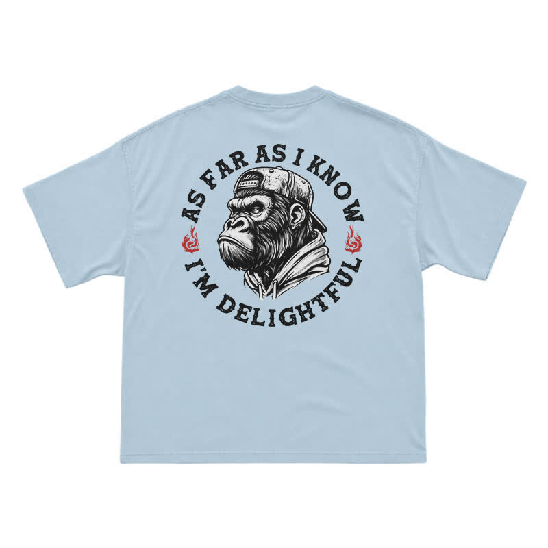 "As Far As I Know I'm Delightful" Gorilla Graphic Tee - Vintage Streetwear Black T-Shirt - Light Blue - US16-18(2XL) - image 6
