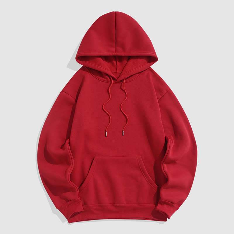 100% Cotton Solid Color Hooded Drawstring Casual Fleece Hoodie - Red - 2XL - image 14